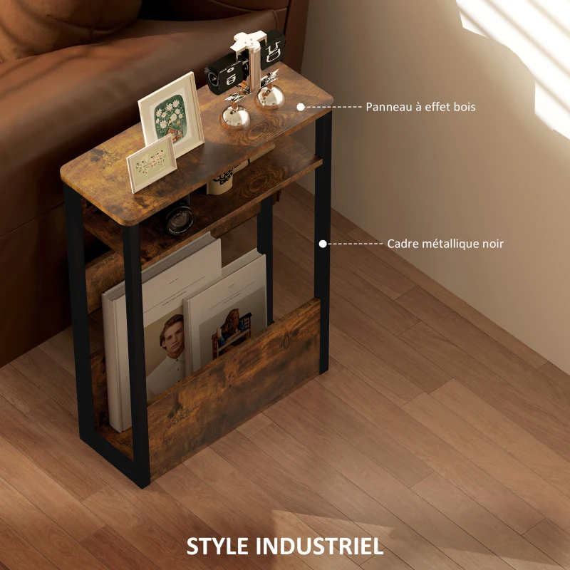 HOMCOM Table d'appoint table de chevet avec étagère à deux niveaux coins arrondis 46l x 18P x 58,5H cm brun rustique