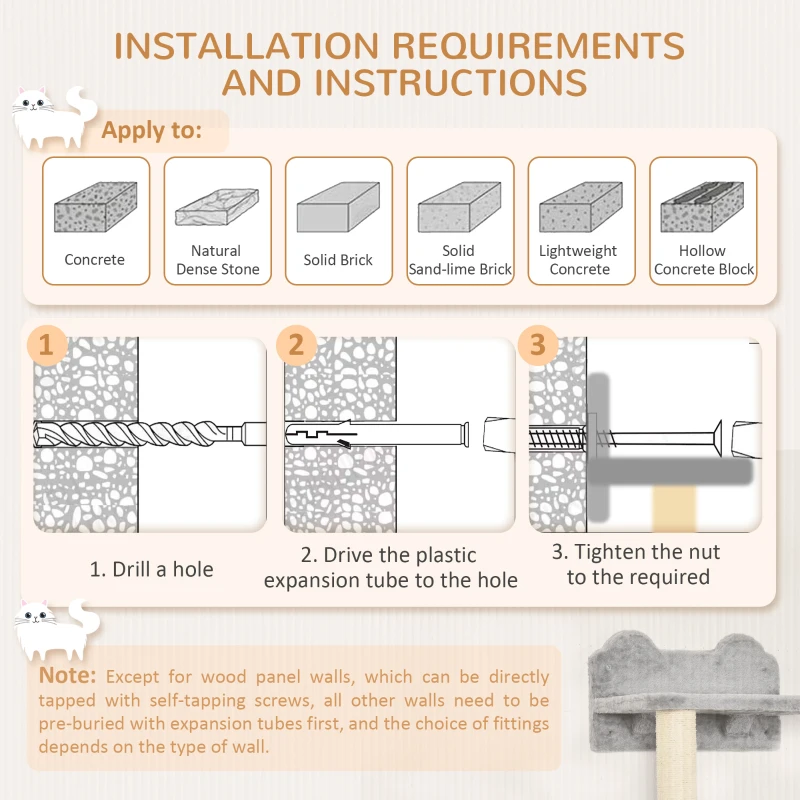 PawHut 5PCs Cat Wall Furniture with Perch, Cat House, Scratching Post