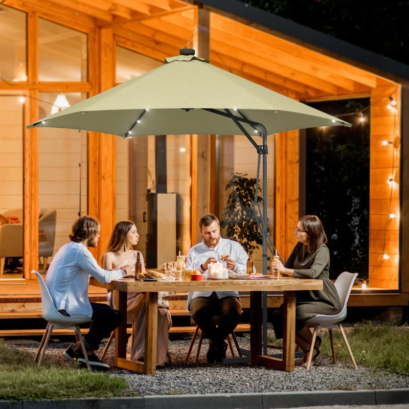 Outsunny 3(m) Solar LED Cantilever Parasol - Beige