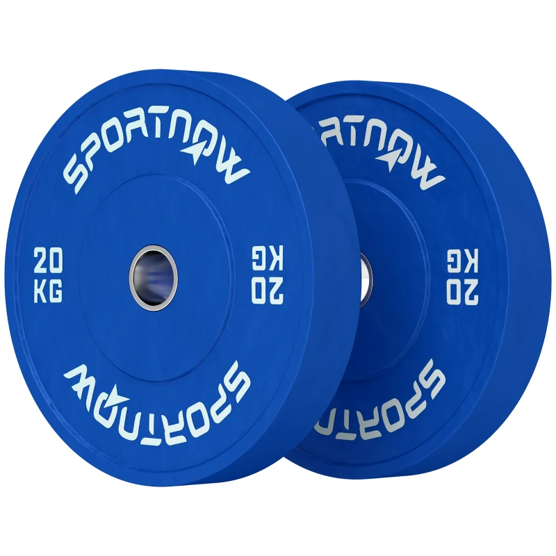 SPORTNOW Set 2 Dischi Pesi da 20kg in Gomma con Foro da 2"/5 cm per Manubri e Bilancieri, Blu