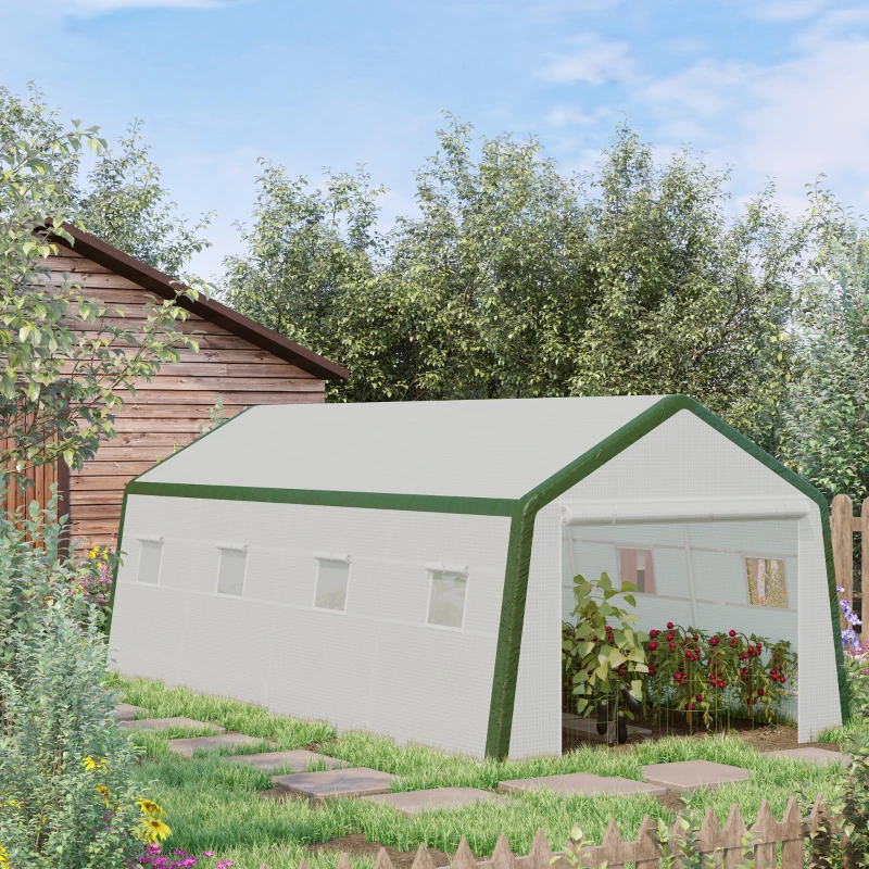 Outsunny Serra per Orto a Tunnel 6x3x2.4m Copertura in PE e Acciaio, Porta Avvolgibile e 8 Finestre