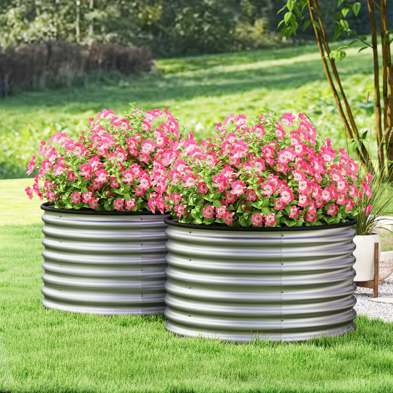 Outsunny Lot de 2 jardinières surélevées kit de jardinière ronde surélevée fonds ouverts acier galvanisé 90 x 90 x 56 cm argent