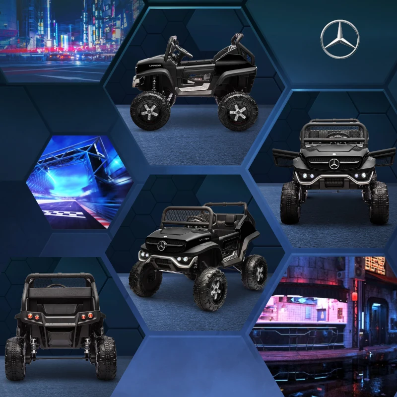 HOMCOM Voiture électrique 4x4 pour enfants de 3 à 8 ans Mercedes-Benz Unimog avec télécommande roues suspendues klaxons noir