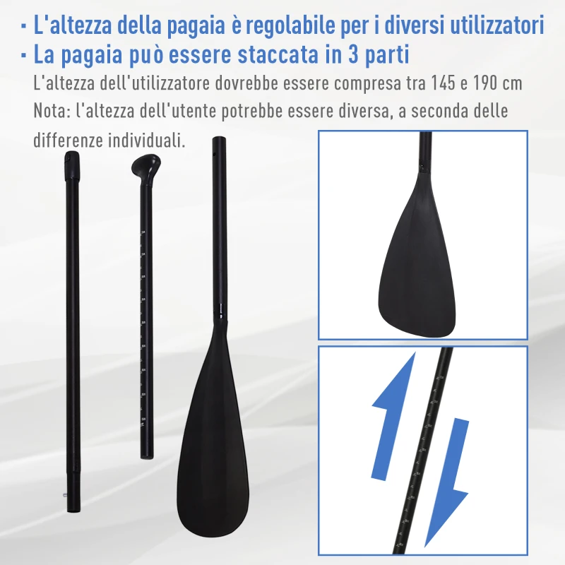 HOMCOM Tavola Gonfiabile SUP Stand Up Paddle con Pagaia Regolabile, Tavola Surf con Accessori 322x81x15cm