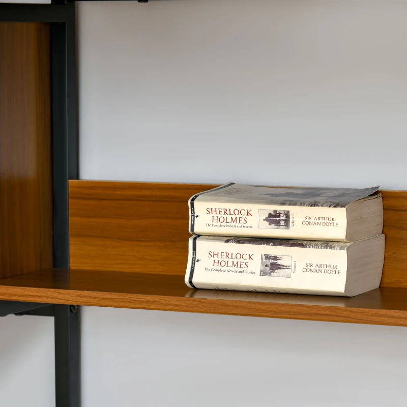 HOMCOM Escritorio con Estantería Mesa de Ordenador Escritorio de Oficina con Múltiples Estantes 140x50x110 cm Nogal y Negro