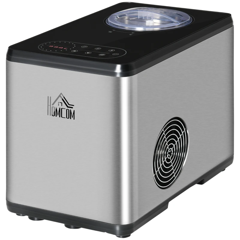 HOMCOM Eismaschine mit Kompressor 1,5L Speiseeisbereiter Eiscrememaschine aus Edelstahl Frozen Eisbereiter Speiseeismaschine Eiscremebereiter mit LED Display 40 Min. DIY Eiscreme 38,4 x 24 x 32 cm