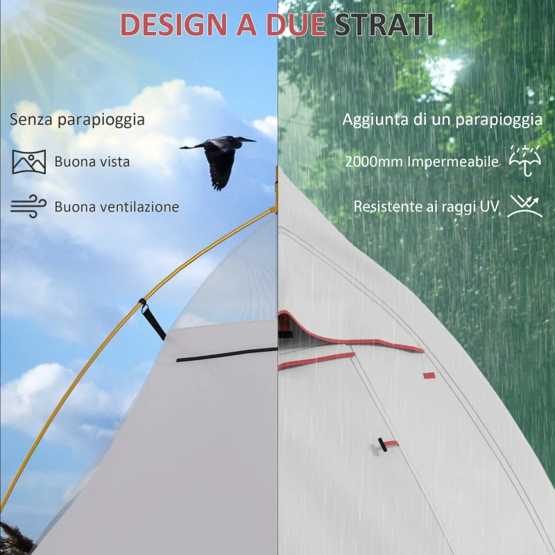 Outsunny Tenda da Campeggio con Borsa da Trasporto, in Poliestere e Alluminio, 300x135x110 cm, Grigio Chiaro