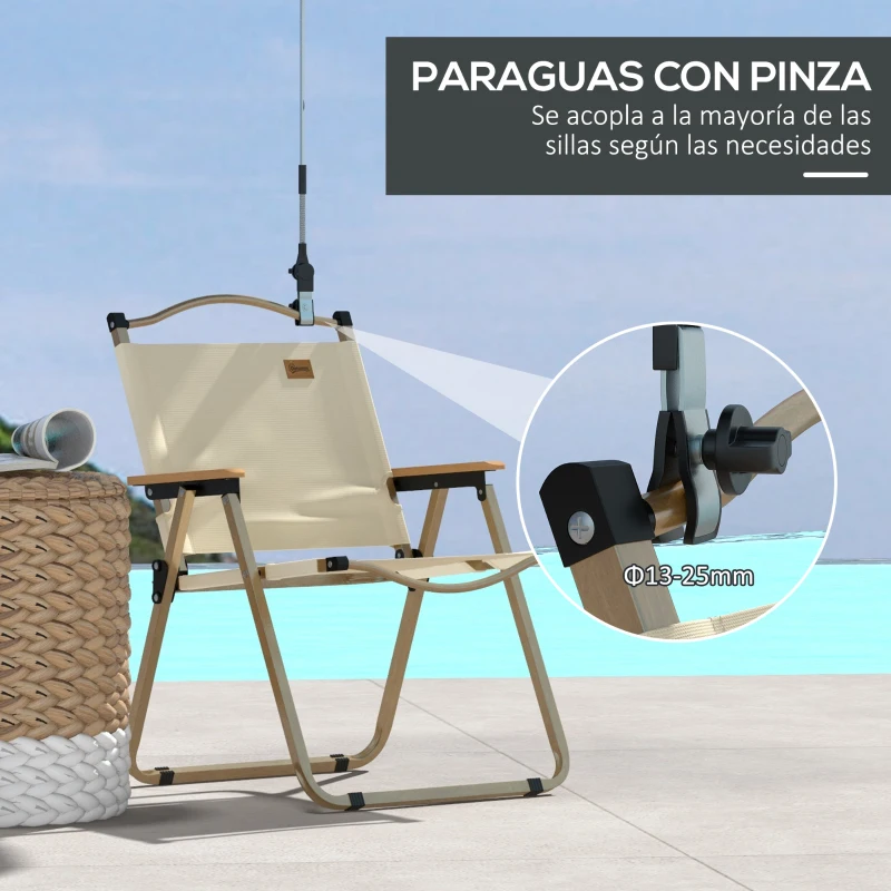 Outsunny Sombrilla Playa para Silla Ø103x97,5cm con Abrazadera Techo Ajustable Apertura Manual Anti-UV Azul