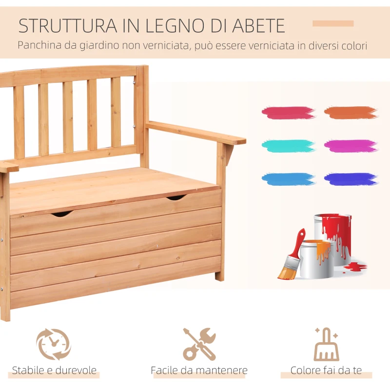 Outsunny Panchina da Giardino 2 Posti con Vano Contenitore Legno 112x58x84cm