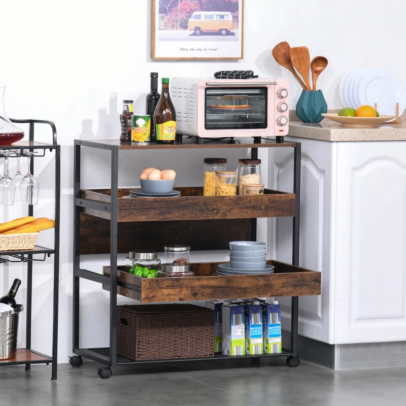 HOMCOM 4-Tier Kitchen Cart Storage Trolley with Wheels Shelves and Brakes Industrial Style, Kitchen, Dining & Living Room