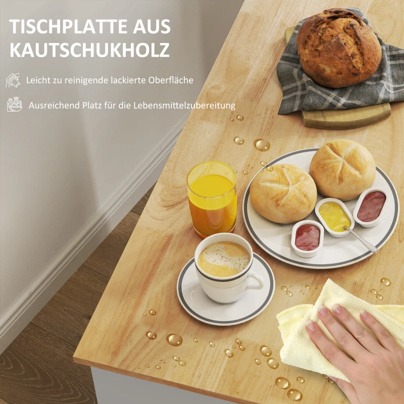 HOMCOM Küchenwagen, Rollbare Kücheninsel, Küchen-Trolley mit Fächern, Schrank und Arbeitsfläche, Weiß