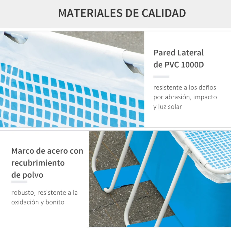 Outsunny Piscina Desmontable Tubular 340x215x80 cm Piscina Rectangular de Exterior con Depuradora de Cartucho 4.000 L/H Mangueras Longitud 100 cm y Marco de Acero 4200 L Azul