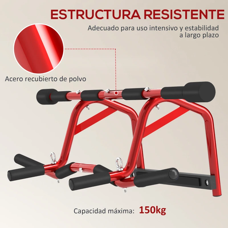 SPORTNOW Barra de Dominadas de Pared Carga 150 kg para Ejercicio y Entrenamiento en Casa Gimnasio Rojo y Negro