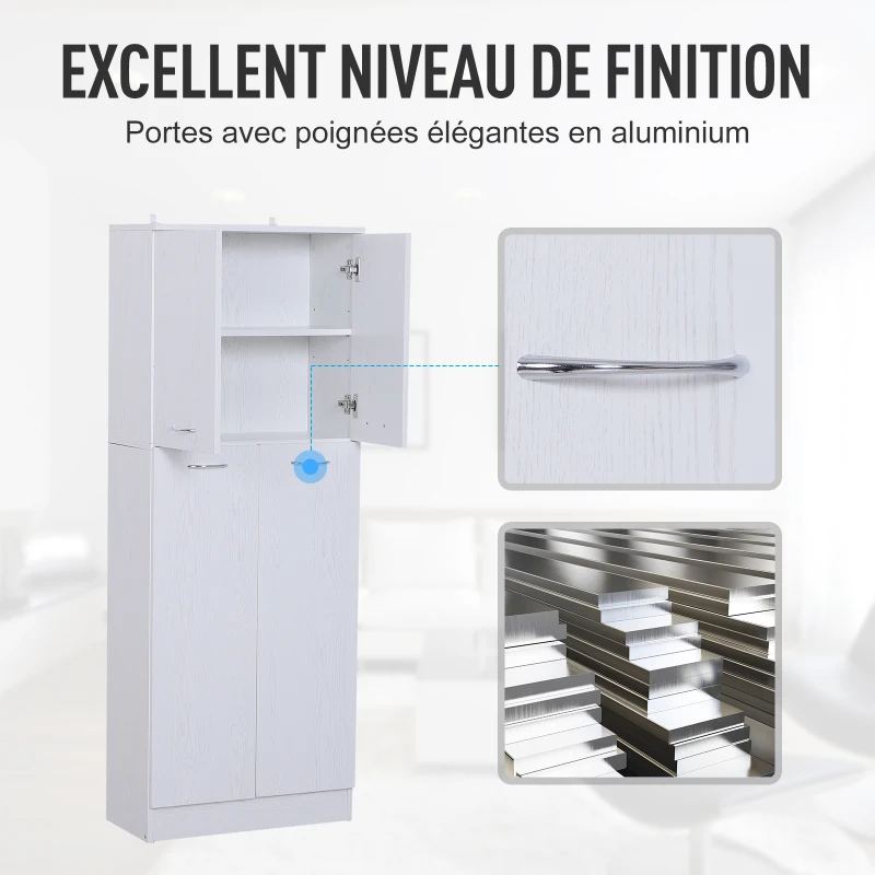 HOMCOM Armoire de rangement 2 placards double porte 3 étagères réglables 60L x 30l x 158H cm panneaux particules blanc