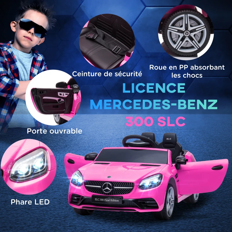 AIYAPLAY Voiture électrique enfants licence Mercedes SLC 300 12V V. Max. 5 Km/h effets sonores lumineux télécommande rose(m-6)