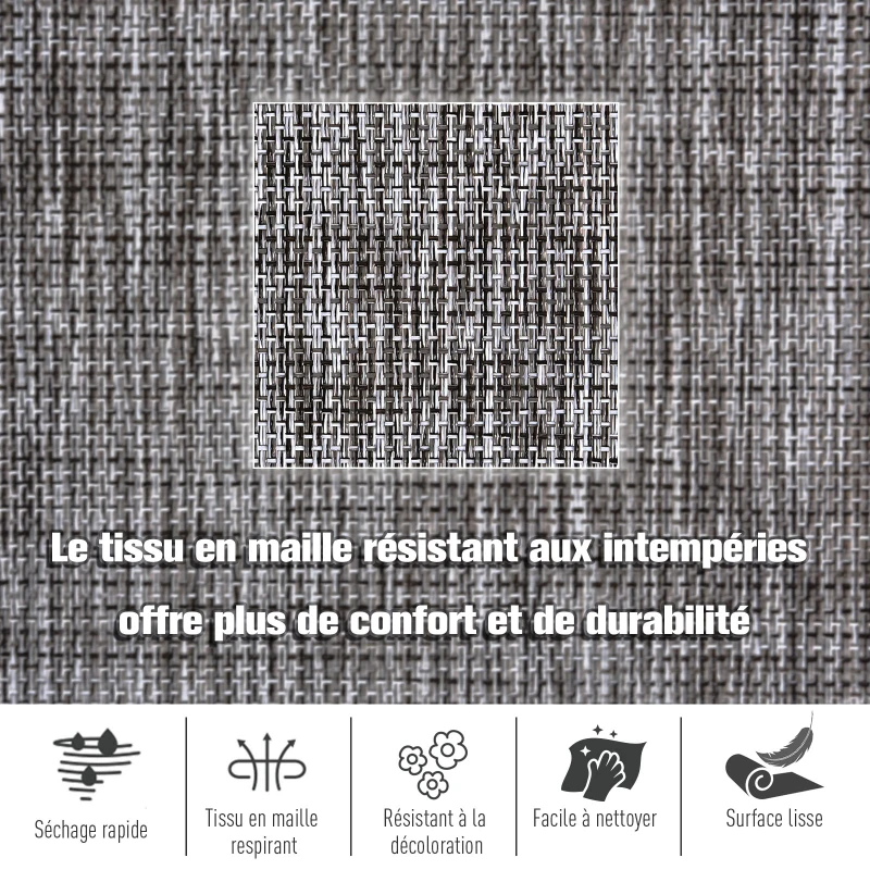 Outsunny Fauteuil à Bascule Dossier inclinable réglable Chaise Longue Pliable dim. 64L x 94l x 108H cm métal époxy Noir textilène Gris chiné