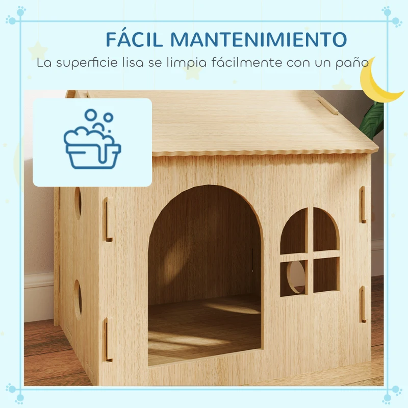 PawHut Caseta para Perros Interior con Ventana Diseño de Garra Hueca Casita para Perros y Gatos 49,5x41x51 cm Roble