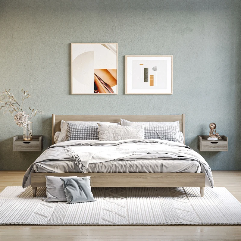 HOMCOM Floating Nightstand Set of 2 Wall Mounted Bedside Table with Storage Drawer for Bedroom, Grey