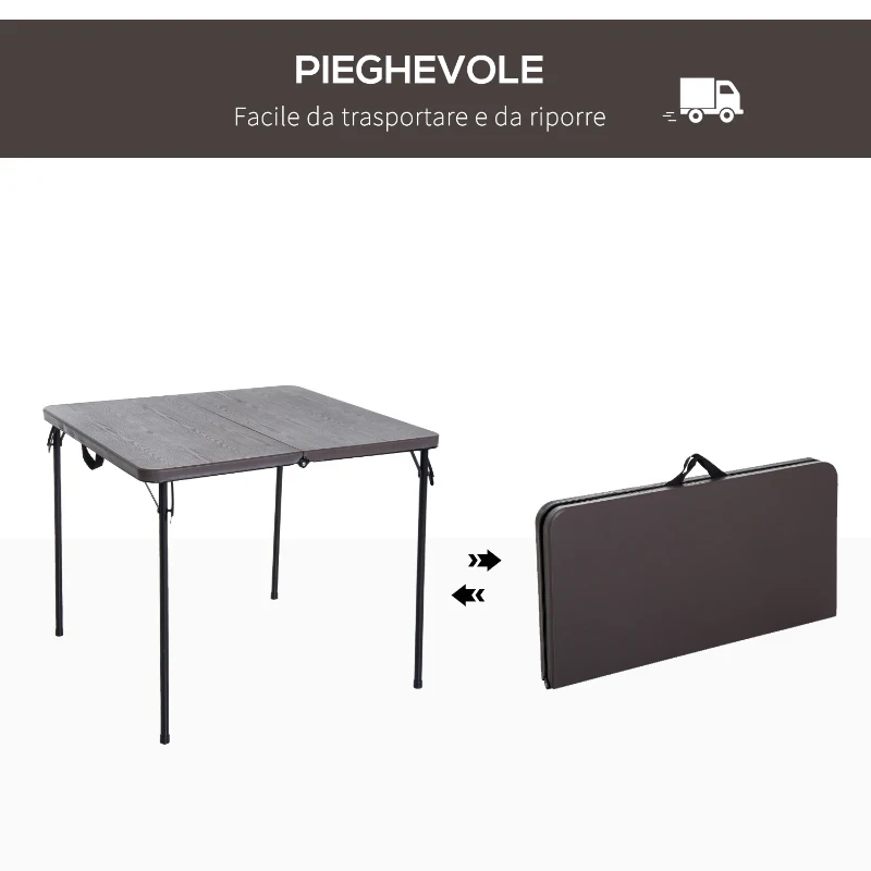 Outsunny Tavolo Pieghevole da Campeggio, Chisura a Valigetta, in Metallo e Plastica Marrone Impermeabile, 86x86x71,5cm