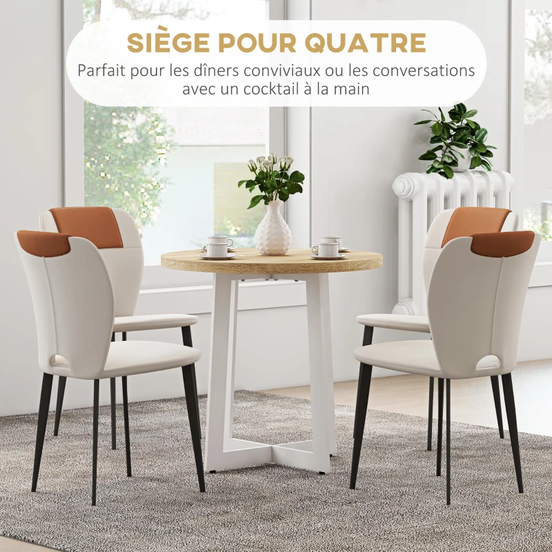 HOMCOM Table à manger ronde pour 4 personnes table de cuisine design moderne avec plateau effet bois et base en acier croisé