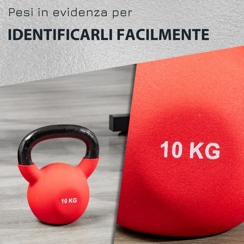 HOMCOM Kettlebell 10 kg per Allenamento Bicipiti e Spalle in Metallo e Neoprene, 19x12x22 cm, Rosso