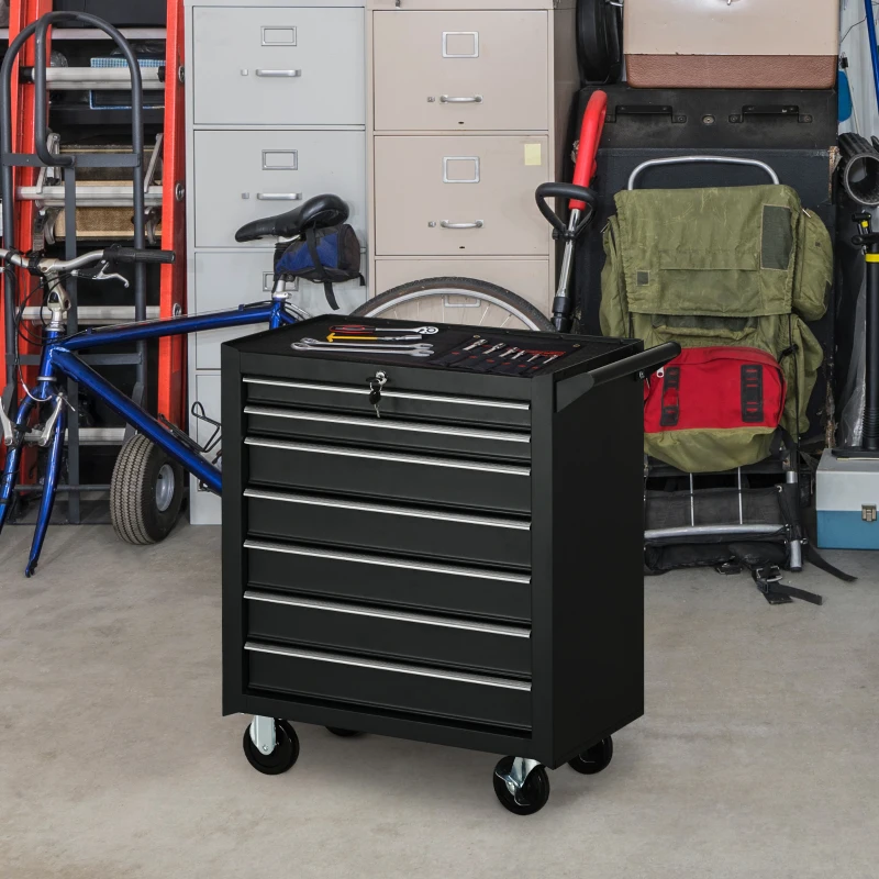 DURHAND 7-Drawer Tool Box on Wheels, Lockable Tool Cabinet with EVA Pat & Ball Bearing, Matte Black