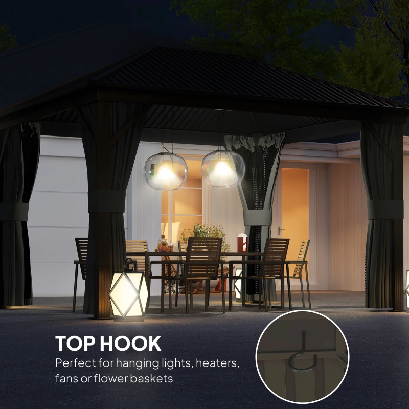 Outsunny 3.6 x 3 m Aluminium Hardtop Gazebo, with Accessories - Dark Grey