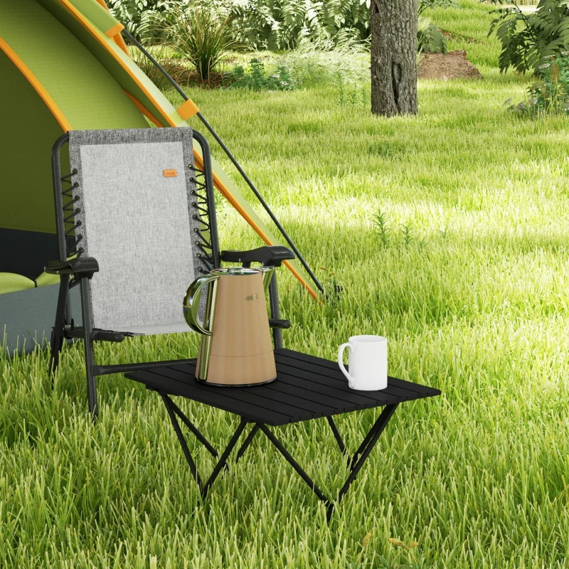 Outsunny Folding Camping Table, Lightweight Metal Picnic Table with Carry Bag, Foldable Table for Outdoor Camping, Picnic, Hiking, BBQ, Fishing, Black