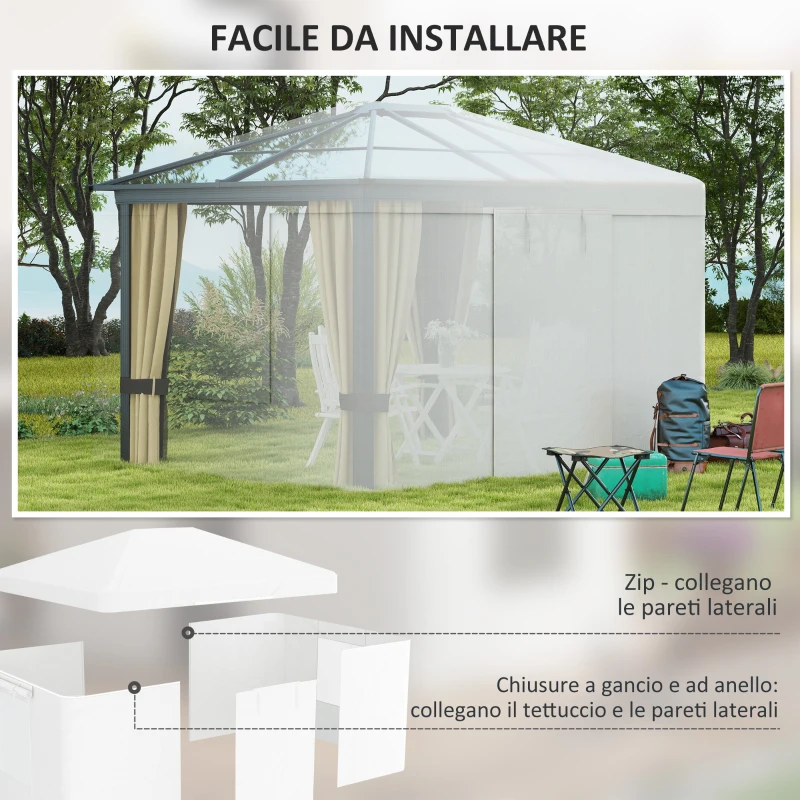 Outsunny Copertura per Gazebo 3x3 m in PE Impermeabile con Porte a Cerniera e Finestre, Bianco