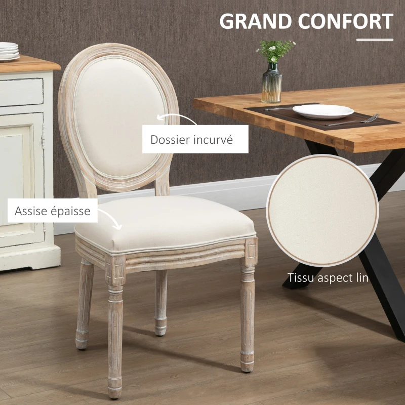 HOMCOM Lot de 4 chaises de Salle à Manger - Chaise de Salon médaillon Style Louis XVI - Bois Massif sculpté, patiné