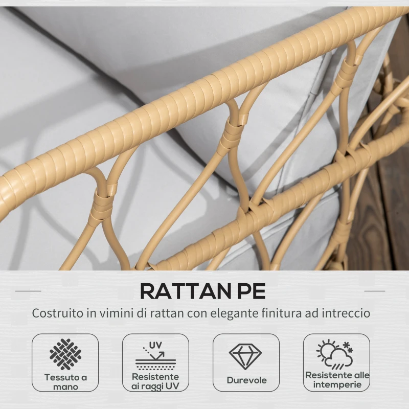 Outsunny Salotto da Giardino in Rattan Stile Boho con Divano 2 Posti, 2 Poltrone e Tavolino con Vetro