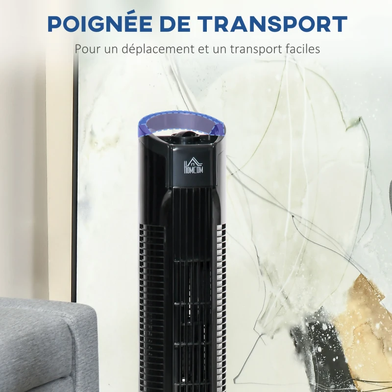 HOMCOM Ventilateur de colonne moderne 3 vitesses avec 70° d'oscillation poignée puissance 50W Ø 20 x 78,5 cm noir