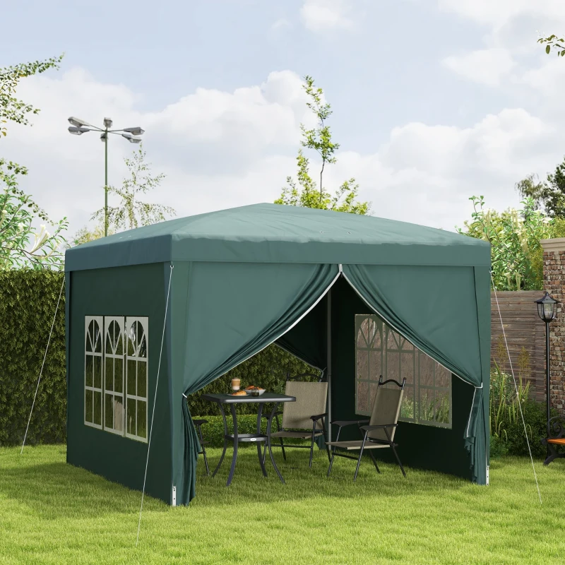 Outsunny 3 x 3m Pop Up Gazebo, Wedding Party Canopy Tent Marquee with Carry Bag and Windows, Green