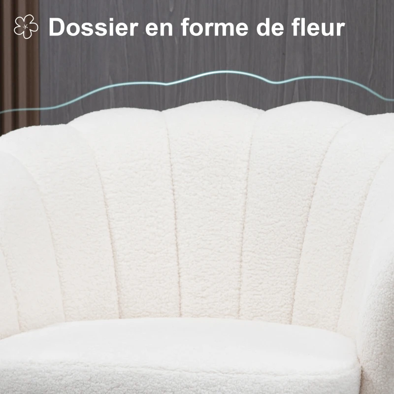 HOMCOM Fauteuil Coquillage Fauteuil Design dim. 79L x 77l x 77H cm Pieds dorés effilés Molleton Polaire Blanc