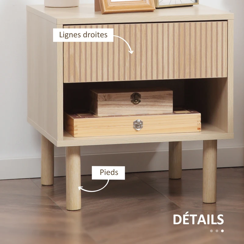 HOMCOM Lot de 2 tables de chevet table de nuit avec tiroirs et niches, style moderne, dim. 47 x 47 x 50 cm, bois naturel