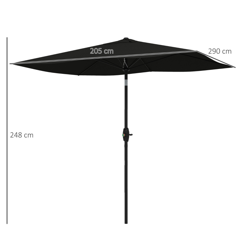 Outsunny Parasol rectangulaire inclinable 2 x 3 m avec manivelle toile polyester imperméabilisée haute densité 180 g/m² noir