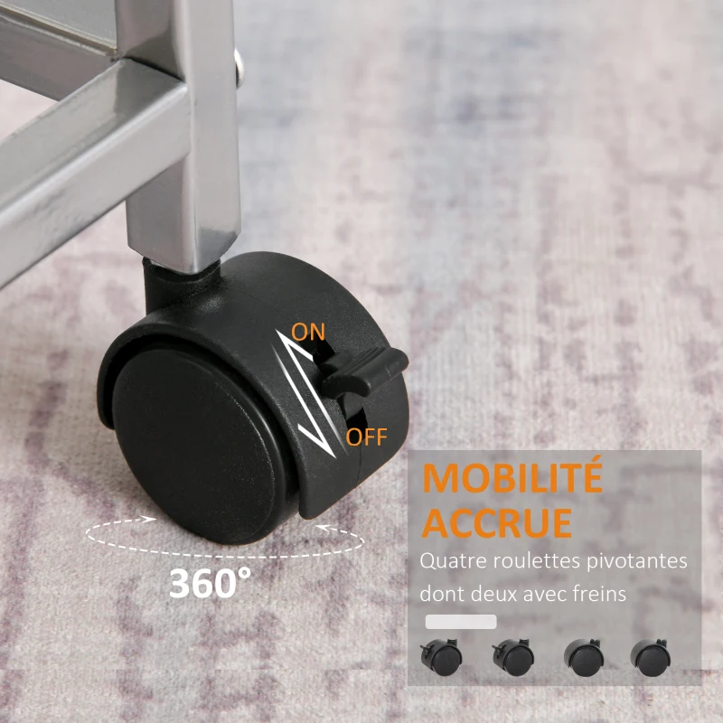 HOMCOM Chariot de service desserte à roulettes multi-rangements 4 tiroirs acier MDF chêne clair