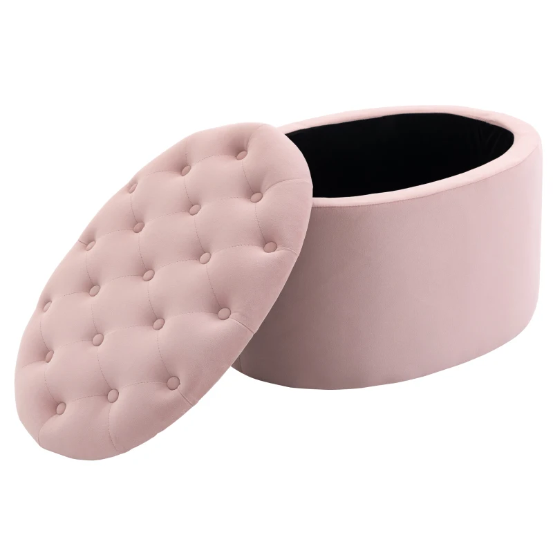 HOMCOM Pouf Contenitore Ovale Imbottito e Trapuntato in Velluto, 71x52x42cm, Rosa