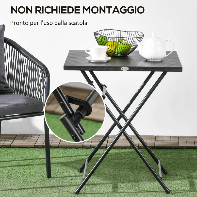 Outsunny Tavolino da Esterni Pieghevole in Acciaio con Piedini Antiscivolo, 60x60x71 cm, Nero