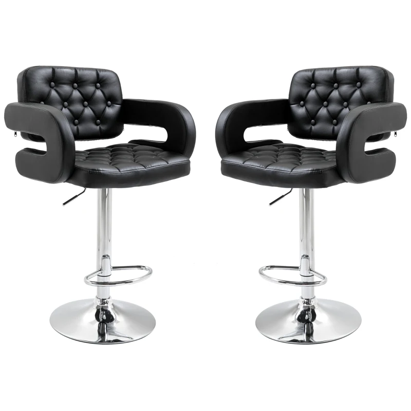 Set of 2 PU Leather Upholstered Swivel Bar Stool, Height Adjustable Barstool with Back, Armrest, Footrest for Kitchen