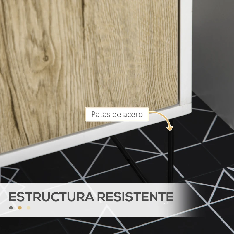 kleankin Mueble para Debajo del Lavabo Armario Bajo con 2 Puertas Estante y Patas de Acero 60x30x60 cm Roble y Blanco