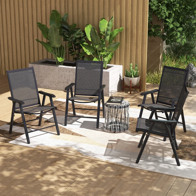 Outsunny Set of Four Folding Garden Chairs - Black