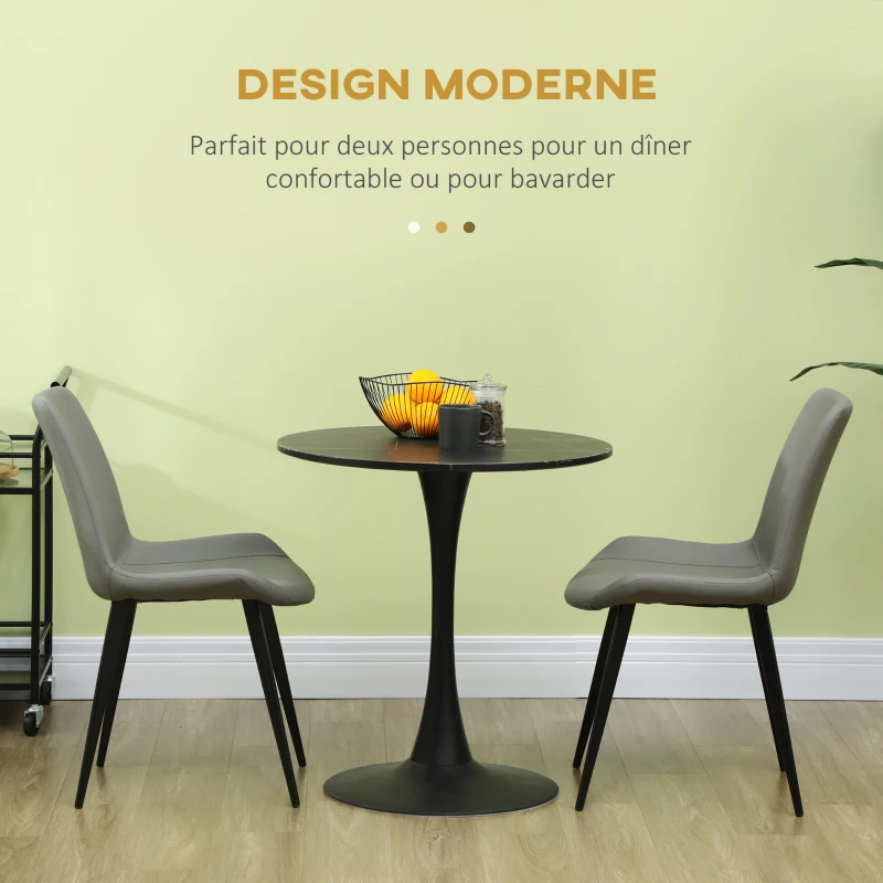 HOMCOM Lot de 4 chaises de salle à manger chaise de cuisine assise en similicuir pieds en acier avec dossier gris foncé