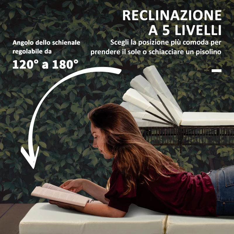 Outsunny Set 2 Lettini Prendisole con Cuscini Imbottiti e Tavolino in Rattan PE, Marrone e Beige