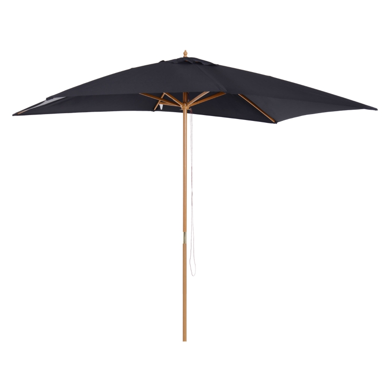 Outsunny 2 x 3m Wooden Garden Parasol Umbrella Outdoor Sun Shade Canopy, Black
