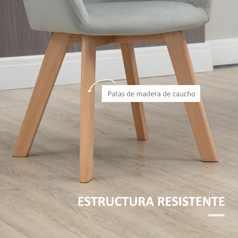 HOMCOM Juego de 2 Sillas de Comedor Modernas Tapizadas en Terciopelo con Patas de Madera para Salón 54x57x80 cm Gris(m-6)