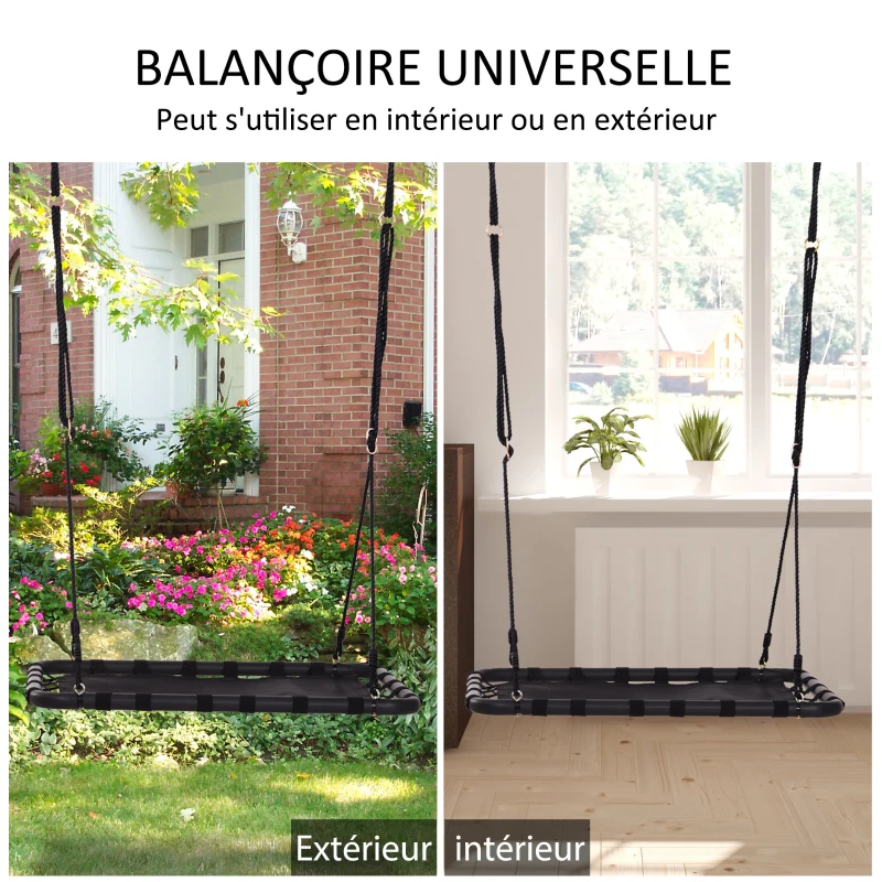 Outsunny Balançoire nid d'oiseau rectangulaire balançoire panier pour enfants adultes charge max. 100 kg dim. 100L x 76l x 4H cm 4 anneaux inclus métal époxy nylon PVC noir