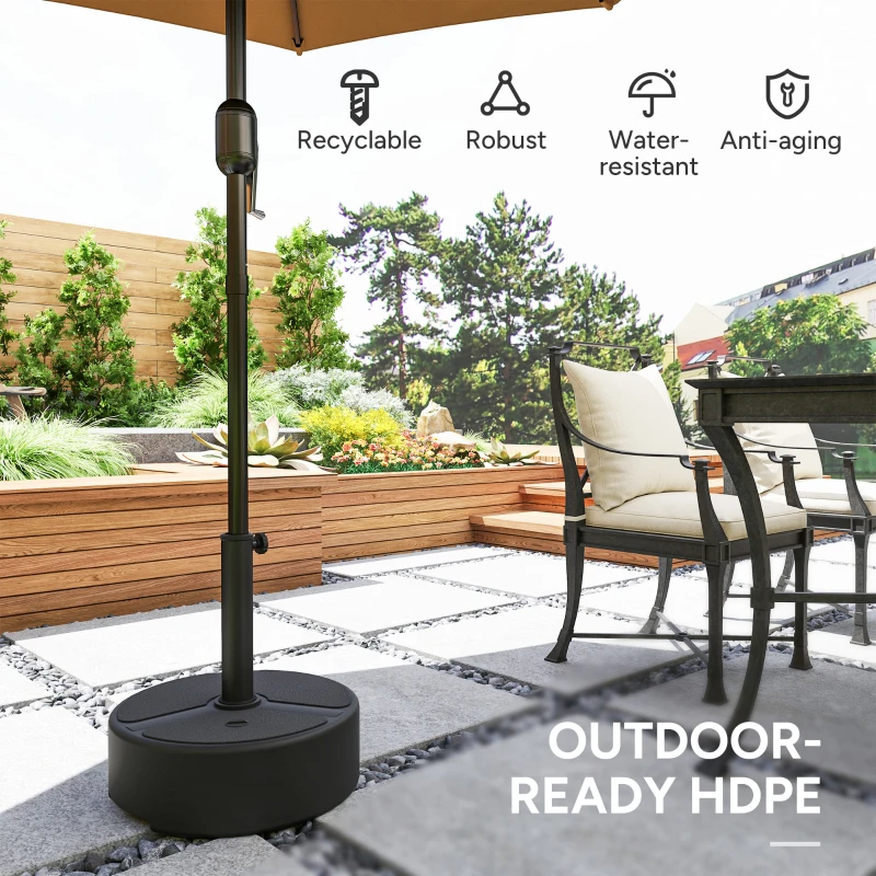 Outsunny Round Garden Parasol Base, Garden Umbrella Stand Heavy Duty Parasol Base, Filled Up to 20kg with Stand or 18kg with Water for 38, 48 mm Poles, Black