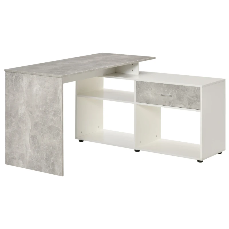 HOMCOM Corner Desk with Drawers and Shelves, L-Shaped Computer Desk Home Office Workstation Study Table, Grey and White