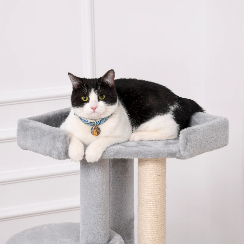 PawHut Cat Tree for Indoor Cats Kitten Tower Multi-level Activity Centre Pet Furniture with Scratching Post Condo Hanging Ropes Plush Perches Grey